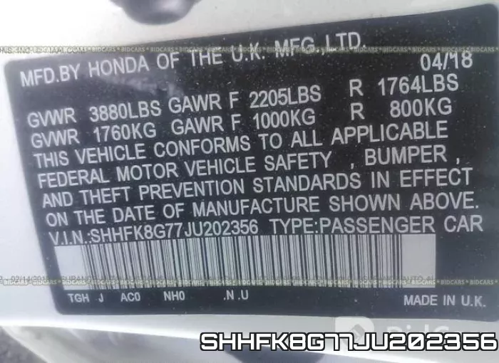 SHHFK8G77JU202356 фото 10