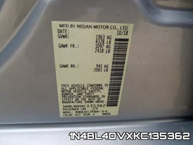1N4BL4DVXKC135362 фото 2
