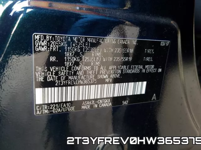 2T3YFREV0HW365375 фото 2