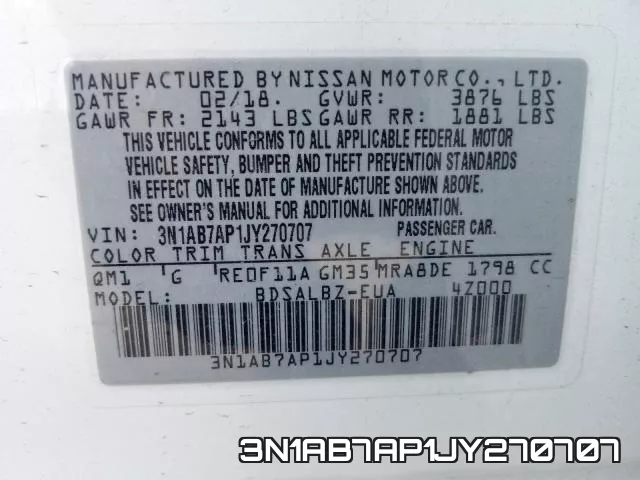 3N1AB7AP1JY270707 фото 2