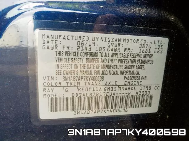 3N1AB7AP7KY400698 фото 2