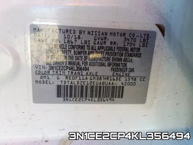 3N1CE2CP4KL356494 фото 2