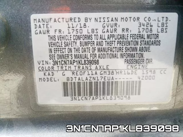 3N1CN7AP1KL839098 фото 2