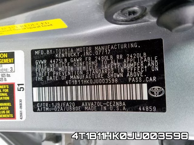 4T1B11HK0JU003598 фото 2