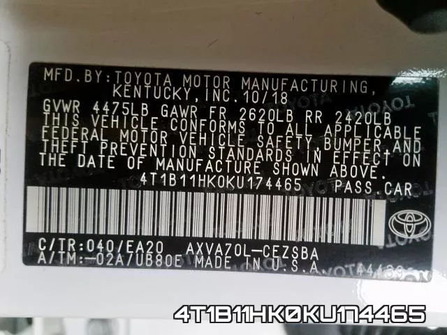 4T1B11HK0KU174465 фото 2