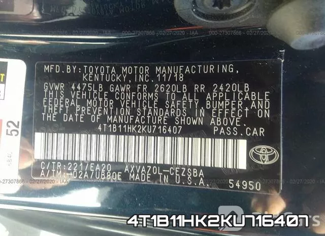 4T1B11HK2KU716407 фото 10