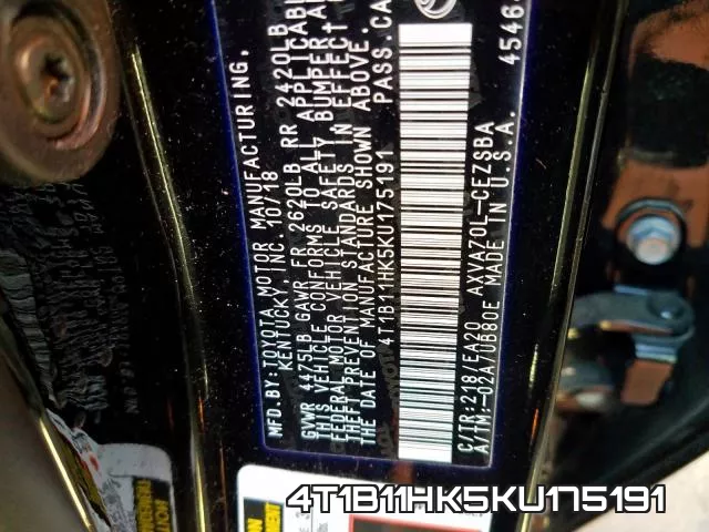 4T1B11HK5KU175191 фото 2