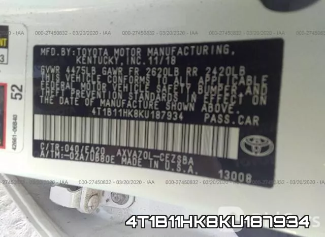 4T1B11HK8KU187934 фото 10