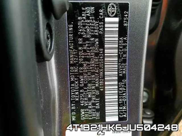 4T1B21HK6JU504248 фото 2
