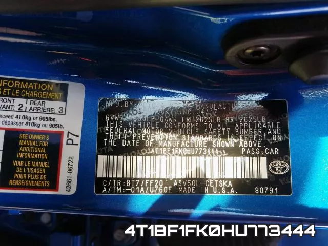 4T1BF1FK0HU773444 фото 2