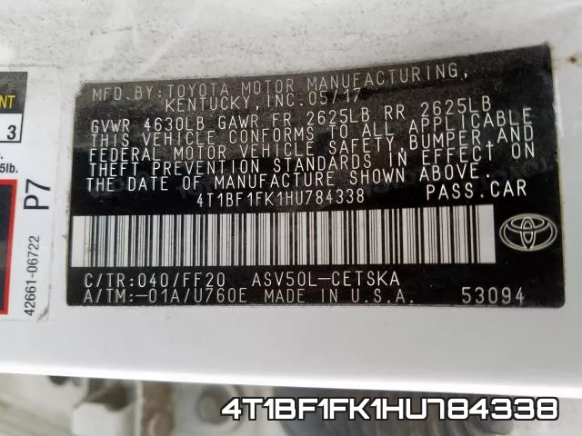 4T1BF1FK1HU784338 фото 2