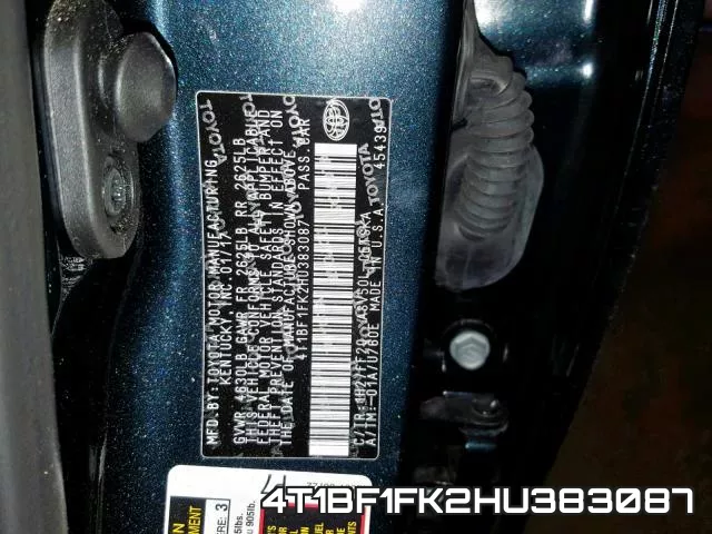 4T1BF1FK2HU383087 фото 2