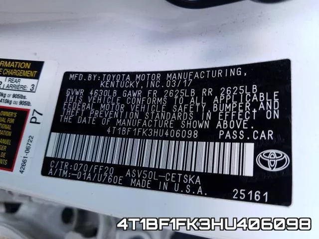 4T1BF1FK3HU406098 фото 2