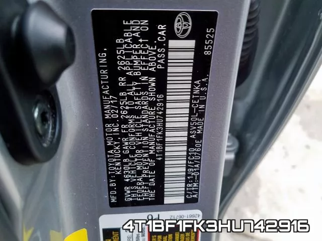 4T1BF1FK3HU742916 фото 2