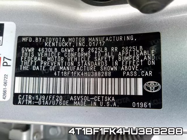 4T1BF1FK4HU388288 фото 2