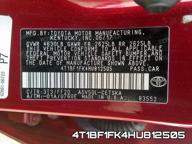 4T1BF1FK4HU812505 фото 2