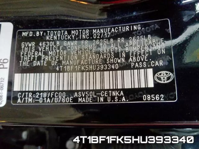 4T1BF1FK5HU393340 фото 2