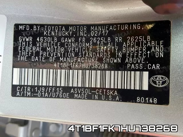 4T1BF1FK7HU738268 фото 2