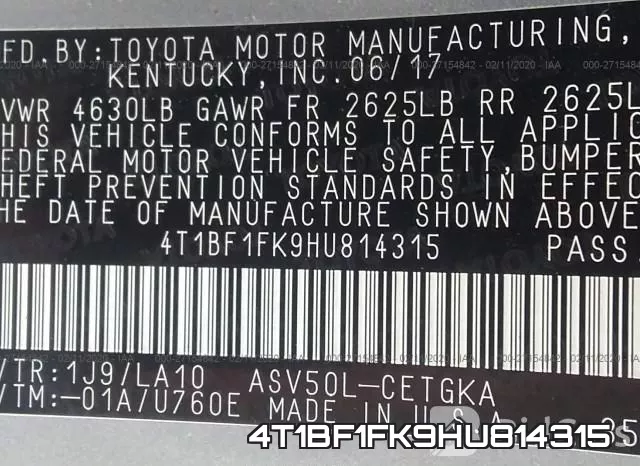 4T1BF1FK9HU814315 фото 10