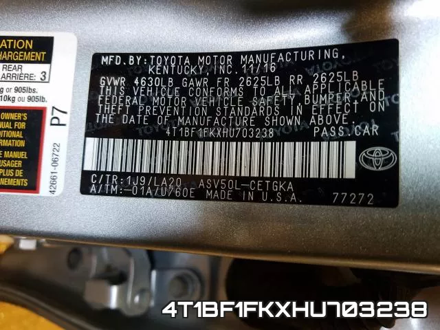 4T1BF1FKXHU703238 фото 2