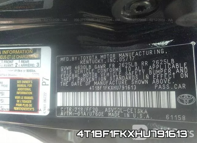 4T1BF1FKXHU791613 фото 10