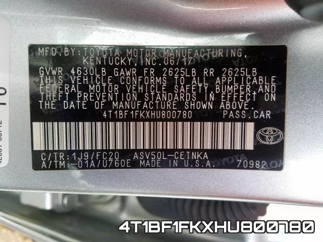 4T1BF1FKXHU800780 фото 2