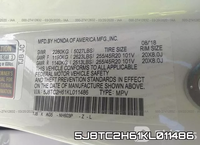 5J8TC2H61KL011486 фото 10