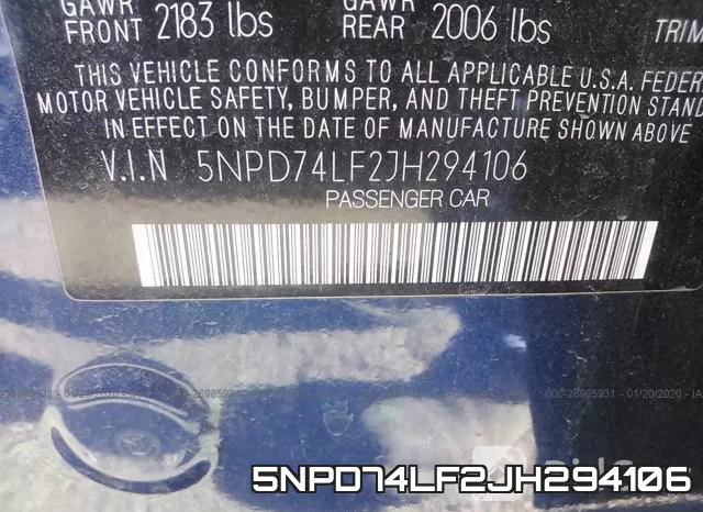 5NPD74LF2JH294106 фото 10