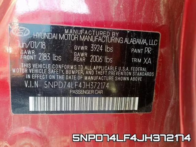 5NPD74LF4JH372174 фото 2