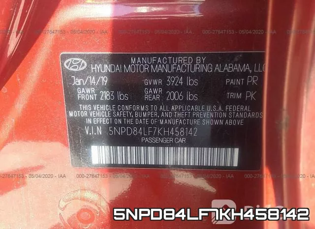 5NPD84LF7KH458142 фото 10