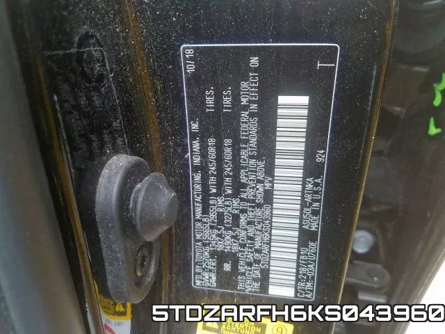 5TDZARFH6KS043960 фото 2