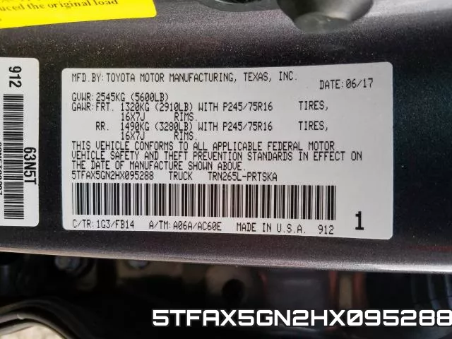 5TFAX5GN2HX095288 фото 2