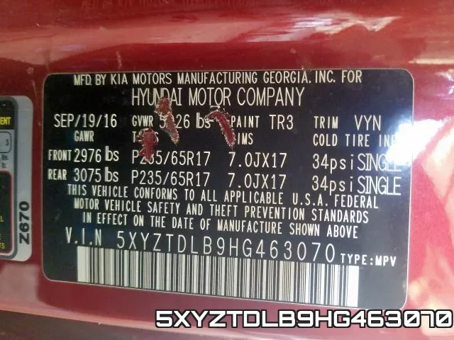 5XYZTDLB9HG463070 фото 2