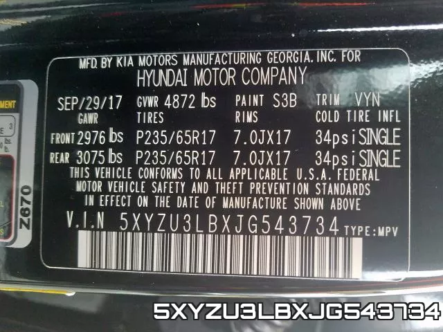 5XYZU3LBXJG543734 фото 2