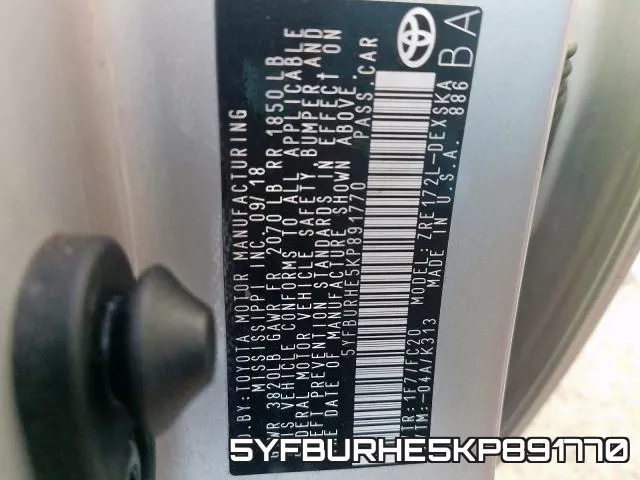 5YFBURHE5KP891770 фото 2