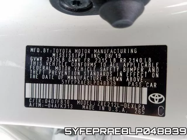 5YFEPRAE8LP048839 фото 2
