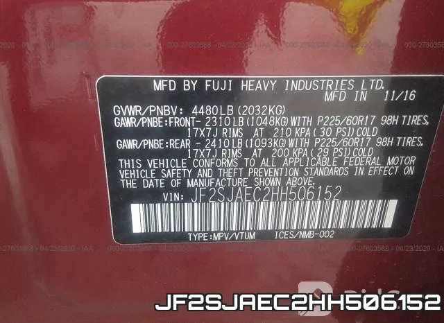 JF2SJAEC2HH506152 фото 10