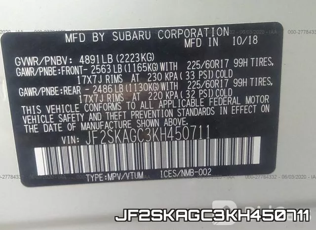 JF2SKAGC3KH450711 фото 10