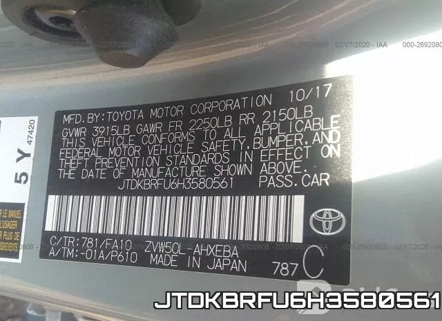 JTDKBRFU6H3580561 фото 10