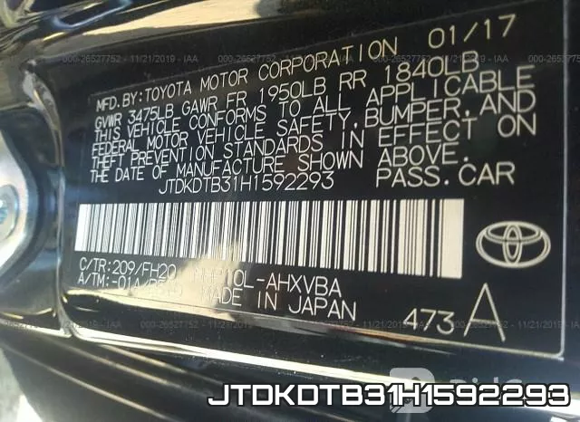 JTDKDTB31H1592293 фото 10