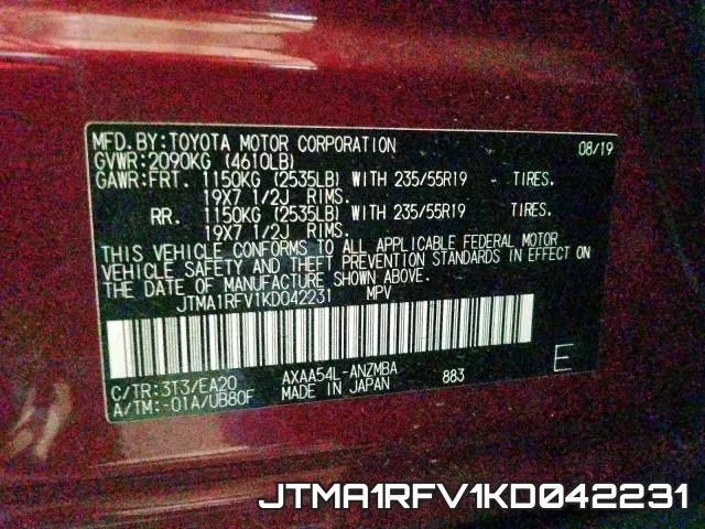JTMA1RFV1KD042231 фото 2