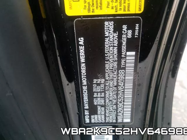 WBA2K9C52HV646988 фото 2