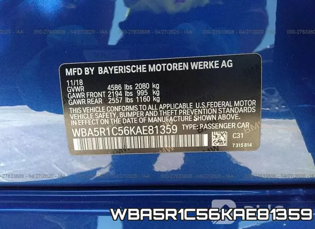 WBA5R1C56KAE81359 фото 10