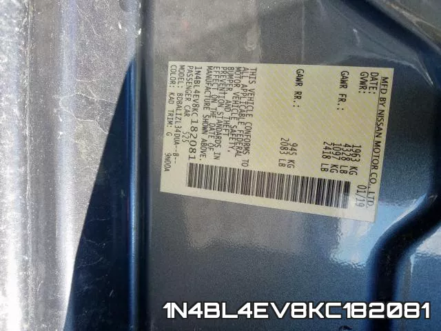 1N4BL4EV8KC182081 фото 2