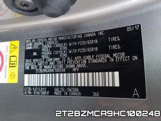 2T2BZMCA9HC100248 фото 2