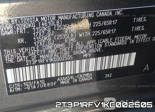 2T3P1RFV1KC002505 фото 10