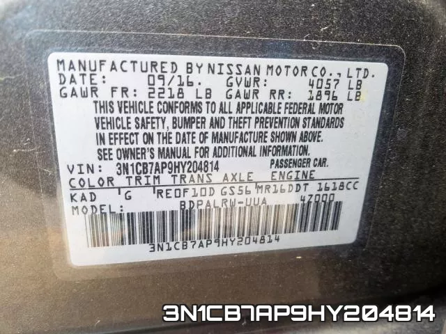 3N1CB7AP9HY204814 фото 2