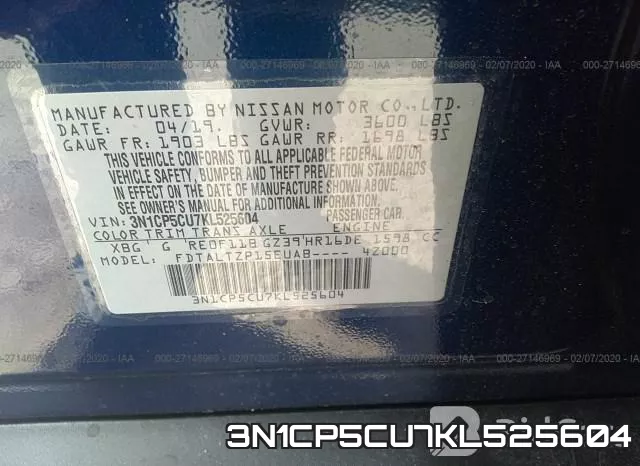 3N1CP5CU7KL525604 фото 10