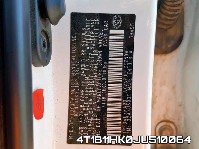 4T1B11HK0JU510064 фото 2
