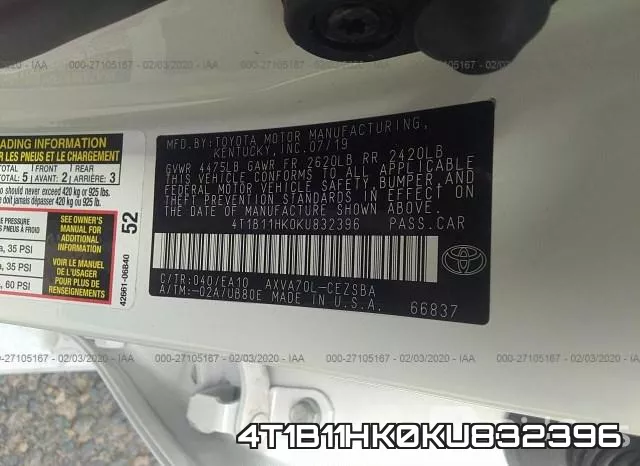 4T1B11HK0KU832396 фото 10